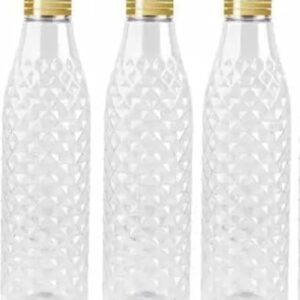 DMS Plastic Water Bottle I Crystal Diamond Texture Design I Clear Checkered Pattern Bottles I Unbreakable, BPA & Leak Free I for Office Home School Travel Sports Yoga I 1L - 3Pcs